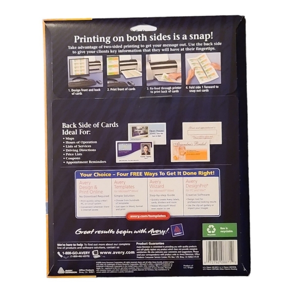 NEW White Two-Sided Printable Clean Edge Business Cards Avery 8871 Set of 2 - Picture 2 of 2
